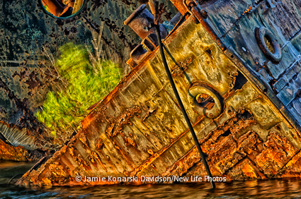 Triangles in the wreckage of rust in Wanchese Harbor.